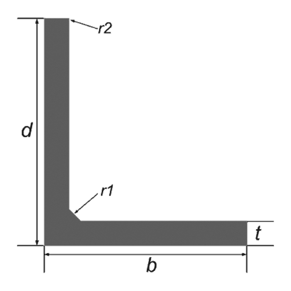 200 x 200 x 20 Mild Steel Equal Angle S355 — dimensioned cross-section