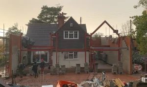 structural steel building house extention in construction