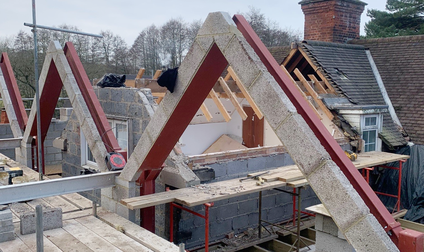 structural steel building house roof with gable ends