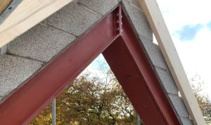 structural steel frame building with gable end